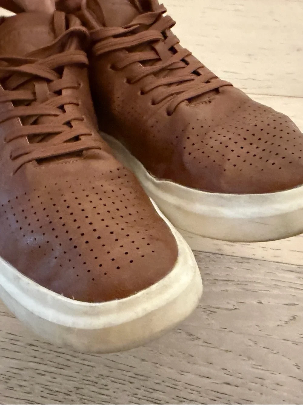 Perry Ellis Brown Leather High-Top Sneakers with White Sole